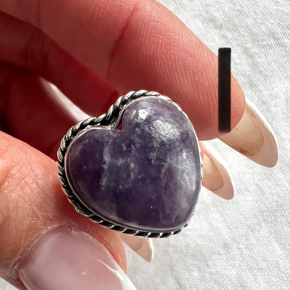 925 Third Eye Lepidolite Heart ❤️ Ring 10.75 - Picture 3 of 10